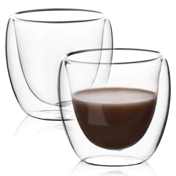 Klart dobbelt vegg glass kaffe krus isolerte lag kopper sett for bar te melk juice vann espresso shot glass