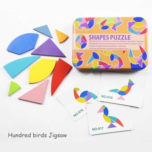 3D tre variabel tangram stikksag puslespill leker med form kort barn pedagogisk puslespill leketøy