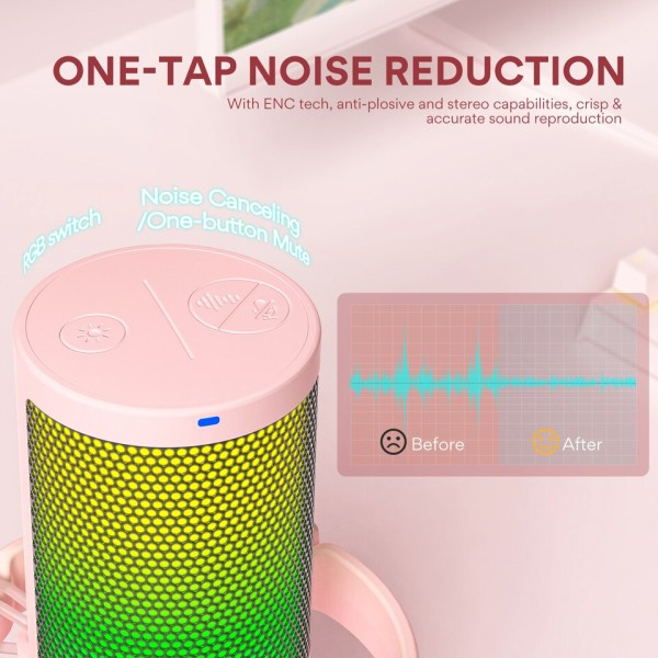 USB typ-c mikrofon med RGB Lights Mute Noll Latency Monitoring Podcasting Mic for Gaming