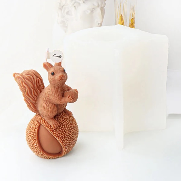 Sødt Egern Pinecone Stearinlys Mold Lege Egern Statue Håndværk Gips Stearinlys Magning Harpiks Mould