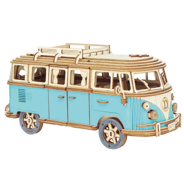 Gör det själv manuell montering modell bil trä retro buss 3D pussel pedagogiska leksaker