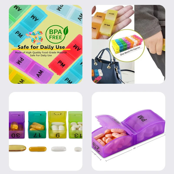 Månatlig piller arrangör stor piller box fodral 30 dagar 2 ggr en dag dispen förvaring behållare
