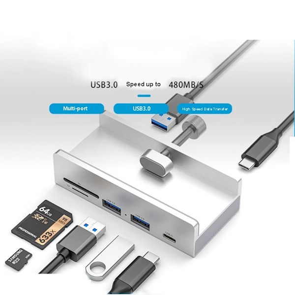 Aluminium Typ C 4 Port USB 3.0 HUB Telefon hållare SD TF USB Minne Kort Läsare DC Ström Adapter Splitter
