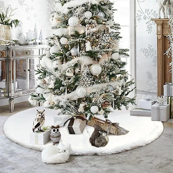 Jul tre skjørt dekor hvit plysj pels jul tre underlag matte trekk god jul pynt