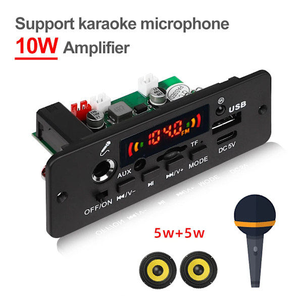 DC 5V 10W Bluetooth 5.0 Stereo DIY Bil MP3 Spelare Dekoder kort