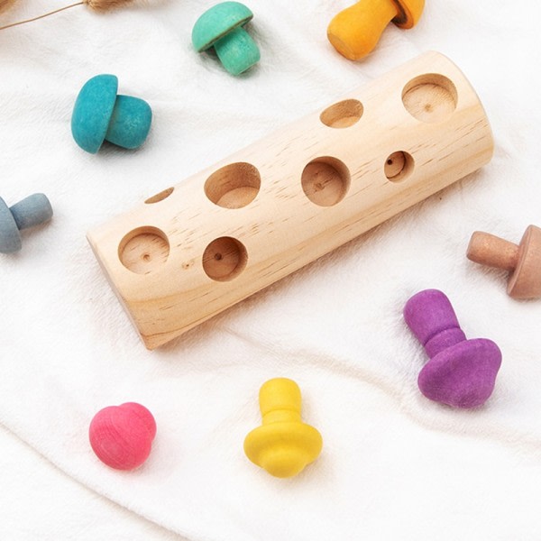 Trä svamp plockning spel regnbåge block montessori pedagogisk trä baby leksaker