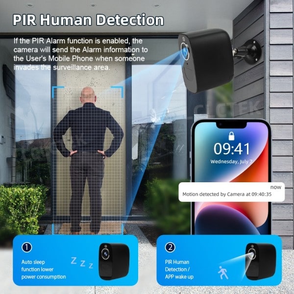 4MP Wifi Batteri Driv CCTV Kamera PIR Detektering Utomhus IP66 Trådlös Säkerhet Övervakning Kamera