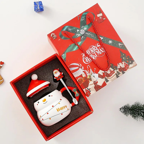 Jul keramik mugg med present box Drickskopp med lock sked Dricksföremål kaffe mugg jul dekoration