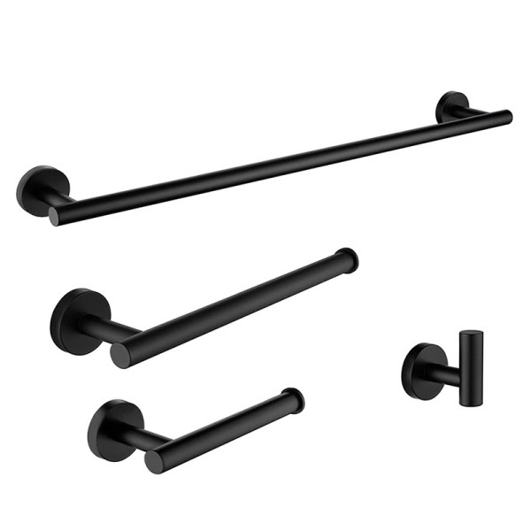 Badeværelse Tilbehør Hardware Sæt Kit Håndklæde Bar Vægbeslag Mat Sort Toilet Papir Holder Hånd Kåbe Krog Bøjle Rustfrit Stål