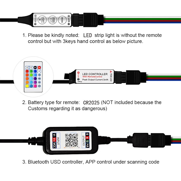 Hög kvalitet LED Strip Ljus RGB APP Kontroll Färgskiftande Ljus med 24 tangenter Fjärrkontroll Läge för Rumsdekoration Bluetooth RGB