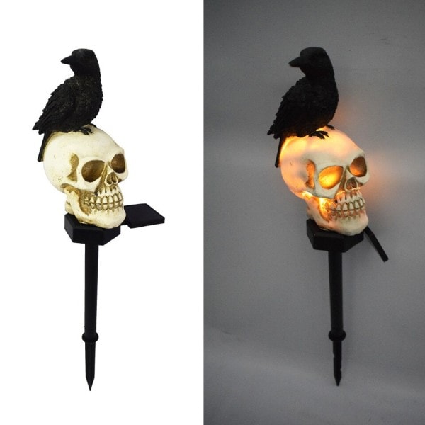 Halloween Udendørs Lys Vandtæt Solar Kranium Have Stak Lys Ravn Skelet Hoved Dekoration