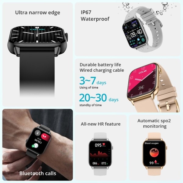 C60 Smartwatch 1,9 tommer Fuld Skærm Bluetooth Opkald Hjerte Søvn Monitor 19 Sport Modeller Smart Ur