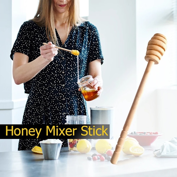 Best kvalitet 5 biter Honning Dipper Pinn Lang Håndtak Tre Honning Mixer Røre Praktisk Bar Ske 16cm Honning Miksestav Kjøkken Verktøy