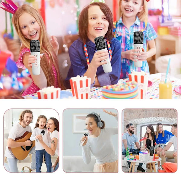 Bärbar Trådlös Dubbel Mikrofon Karaoke Maskin Bluetooth PA Högtalare KTV DSP System HIFI Stereo Ljud RGB Färgglada LED Ljus