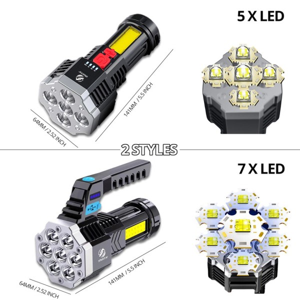 High Power LED Lommelygter Cob Side Light  Letvægts Udendørs Belysning ABS Materiale Lommelygter