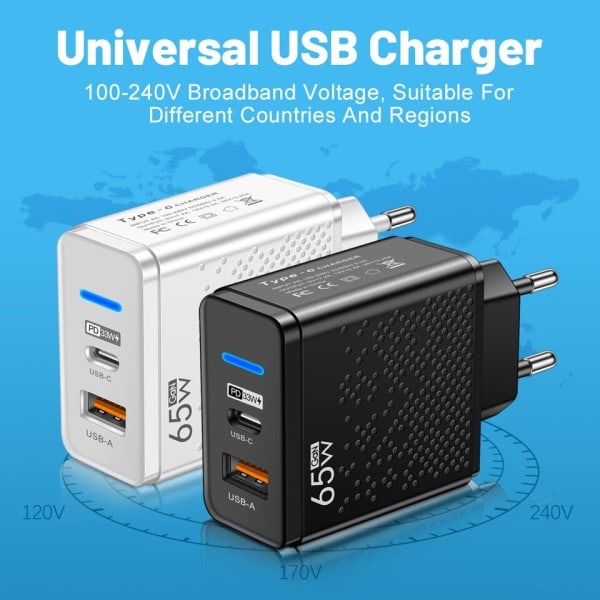 PD Rask Lade lader 65W USB C lader
