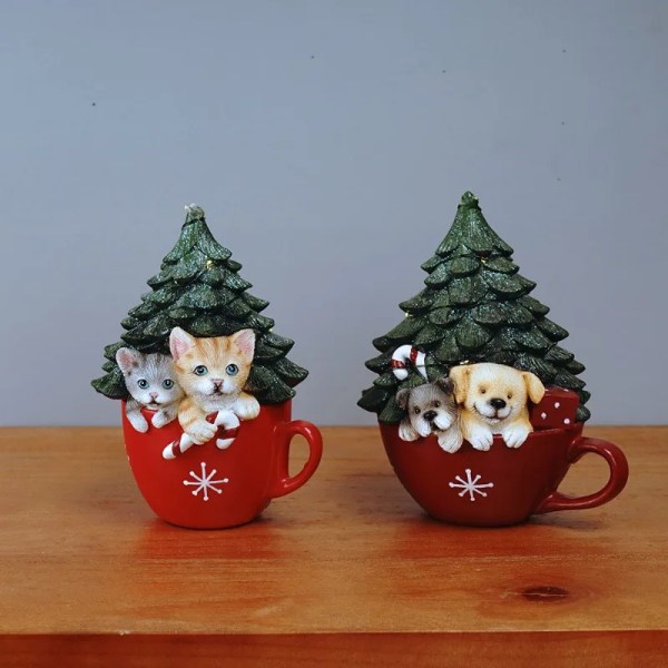 Jul Träd Jul Dekorativ Kreativt Te Kopp Katt Dekoration Harts Hantverk Jul present