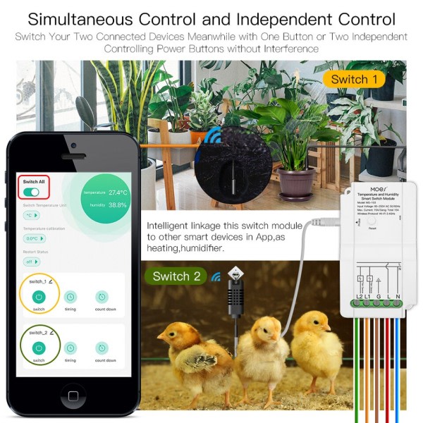 WiFi smart temperatur fuktighet omkopplare modul sensor dubbel relä utgång smart liv app trådlös kontroll