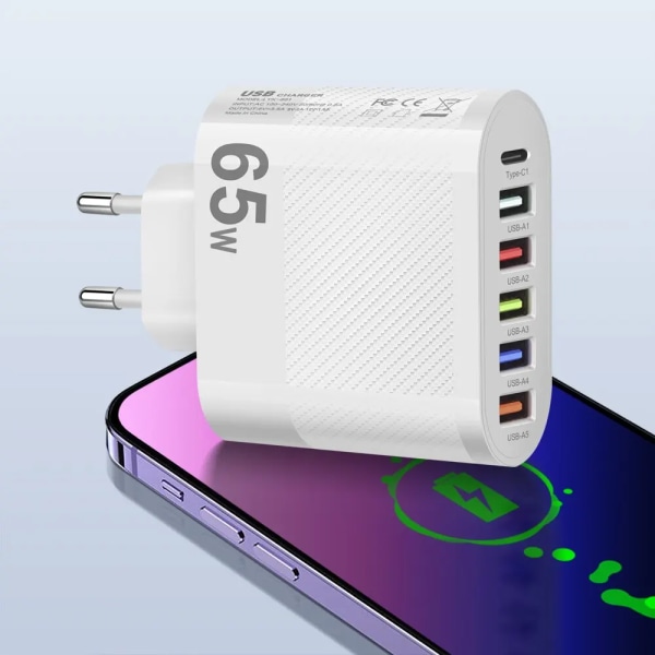 3.1A 5portar USB Laddare PD Laddning Adapter För Xiaomi iPhone 13 Samsung Mobil Telefon Plug Laddning QC 3.0 Vägg Laddare