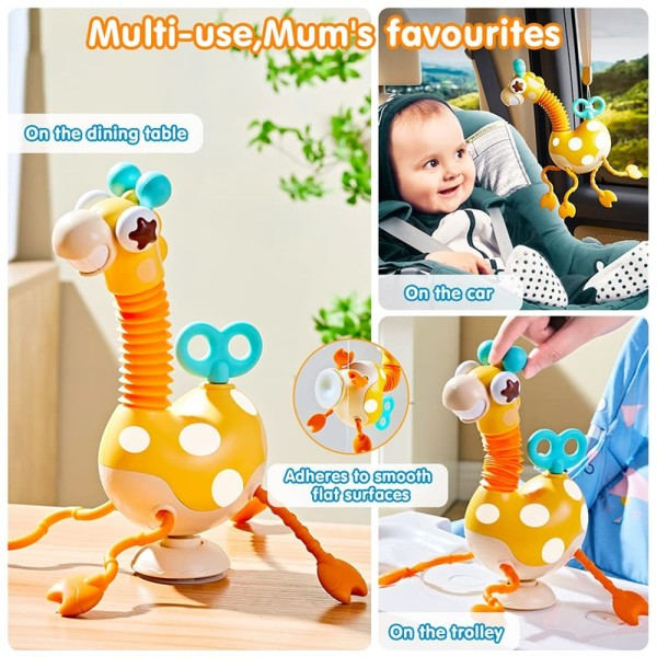 Montessori Baby Sensor Leksaker Silicon Drag Snöre Aktivitet Giraff Leksak Vridning Clockwork Neck Rese leksaker för småbarn