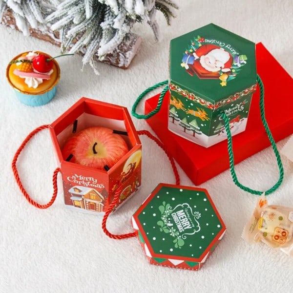 10 bitar jul fest present box med portabelt rep jul present papper box för kaka godis äpple god jul förpackningar tillbehör