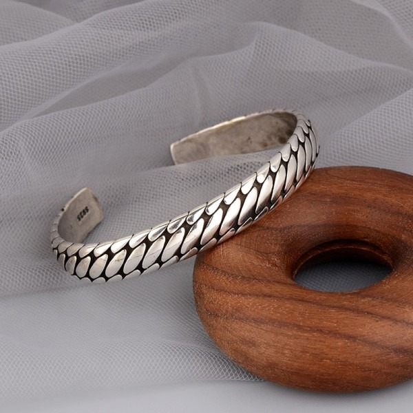 Sølv Farve  Retro Oval Mønster Damer Armbånd Åbent Minimalistisk Stil