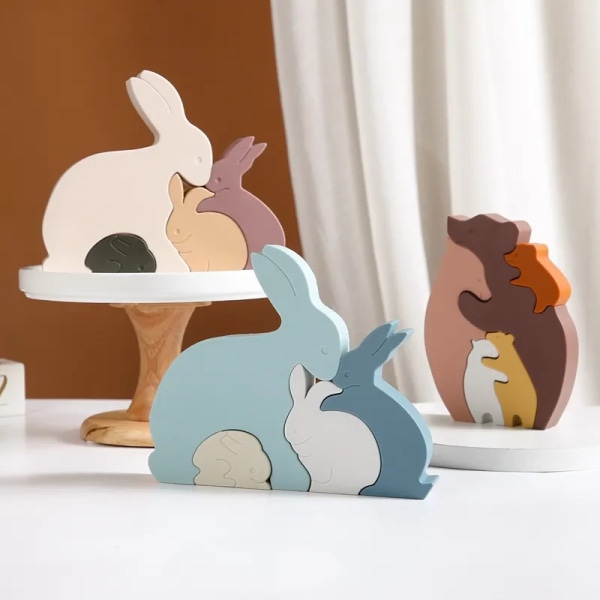 Kanin silikone klodser baby montessori pædagogisk legetøj til børn kreative dyr stiksav stabling legetøj