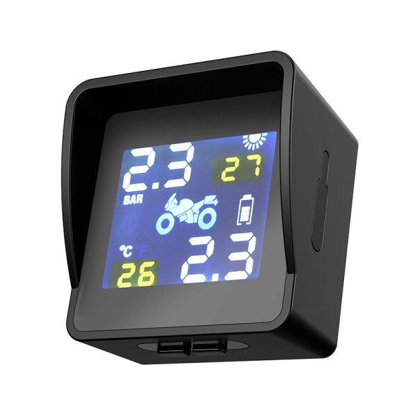 USB Solar Opladning LCD Motorcykel TPMS Dæk Tryk Dæk Temperatur Overvågning Alarm System med 2 Sensorer