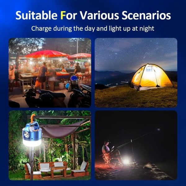 Bärbar Super Ljus LED Spotlight Solar Tält Ljus Nödläge Natt Marknad Ljus