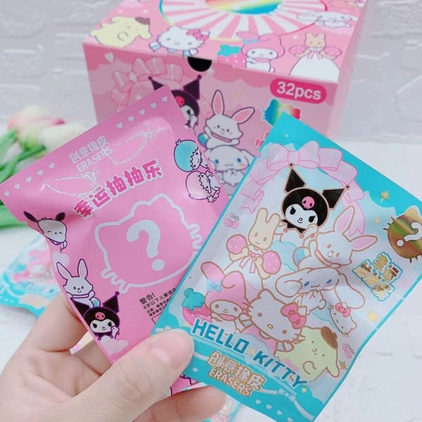 32 stykker Set Sanrio Hello Kitty Kuromi Melody Cinnamoroll Diy Kawaii Blyant Viskelæder Action Figur