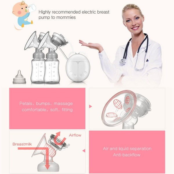 Dubbel Elektrisk Bröst Pumpar Kraftfull Nippel Sug USB Elektrisk Bröst Pump med Baby Mjölk Flaska