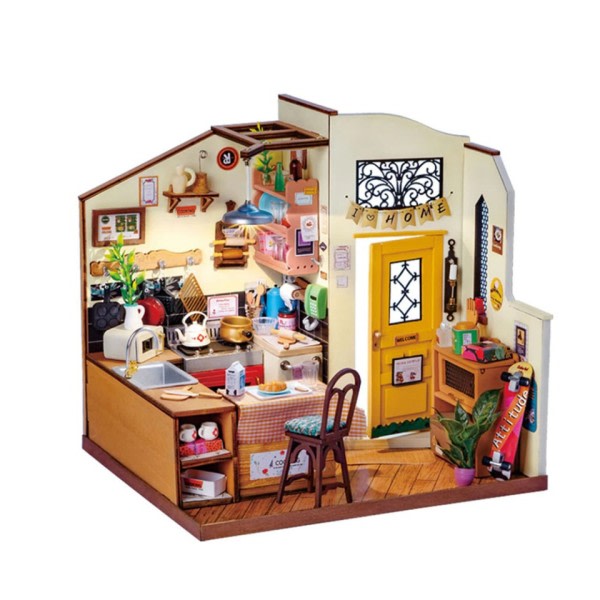 Gjør-det-selv mini dukkehus modell sett hjemmekoselig kjøkken miniatyr fantasy dukke hus tre sett leketøy