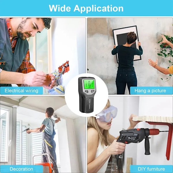 5 in 1 Vägg Stud Detektor LCD Display Multifunktionell Handhållen för Trä AC Tråd Kabel Metall Detektor