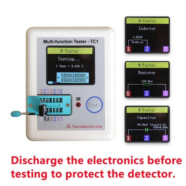 LCD näyttö monimetri transistori testeri diodi triodi kondensaattori vastus testi mittari