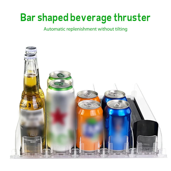 3 gitter drikke Push Rack Drikke Arrangør Dispenser Fjær Push Justerbar Bredde Oppbevaring Hylle E-formet Glide for Kjøkken Kjøleskap