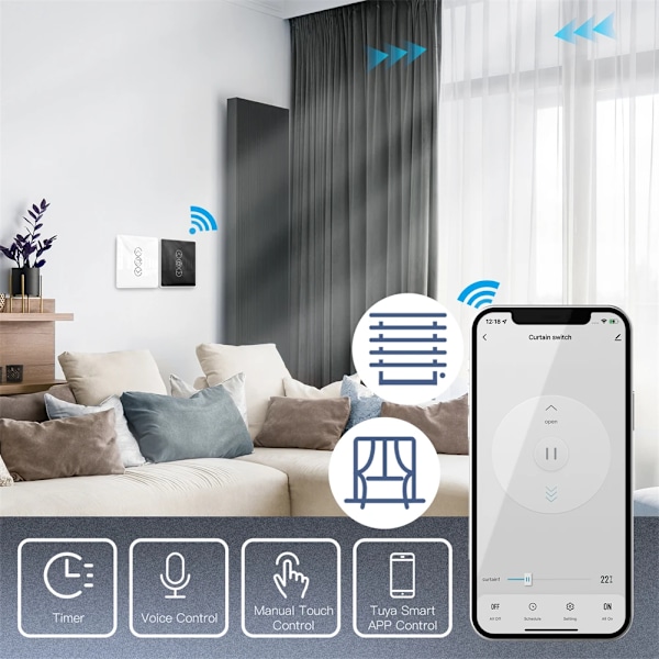 Smart 2.5D Arc Glas Touch Gardin Switch