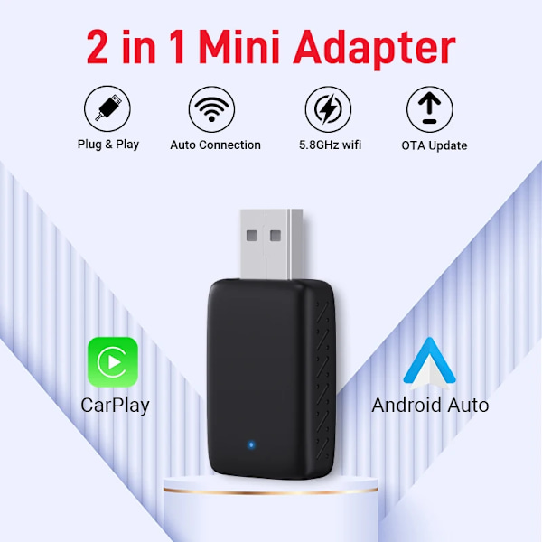 2i1 Trådlös till Trådlös Dongle Automatisk Anslut Adapter Bluetooth Plug & Play Mini Box