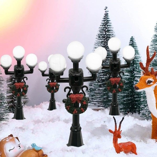 Miniatyr jul gate lampe post park benk mini gate lys