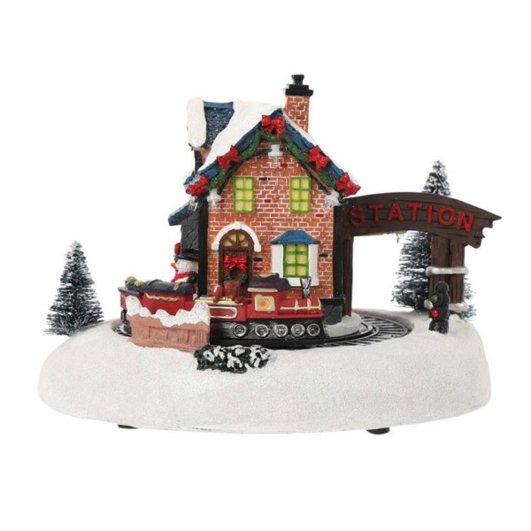 Jul belysning statue snø hus dekor harpiks vinter snøhvit hus landskap lysende hytte pynt