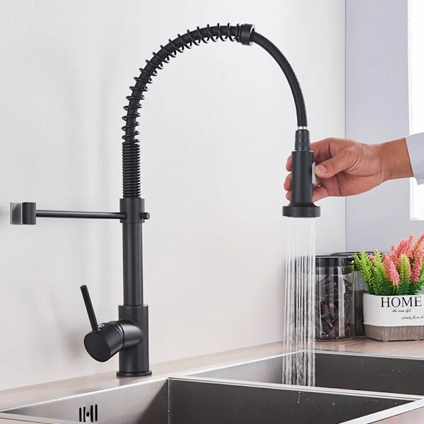 Mat sort Pull Down Køkken Armatur Krom Dobbelt Modes Dyse Varmt Koldt Vand Blander Kran Tap Messing Fjeder Køkken vask vandhaner
