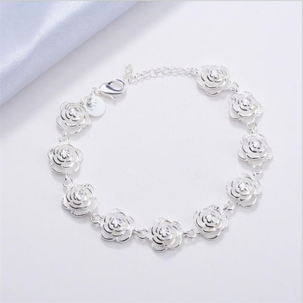 Sjarm 925 Sterling Sølv Rose Blomster Kjede Armbånd For Kvinner Mote Nydelig Fest bryllup tilbehør