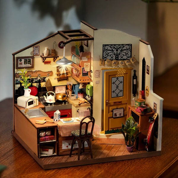 DIY Mini Dukkehus Model Kits Hjemligt Køkken Miniature Fantasy Dukke Hus Træ Kit Legetøj