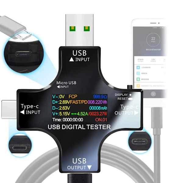 Bluetooth tyyppi-C PD digitaalinen volttimittari virta mittari ampeerimittari jännite usb virta testeri
