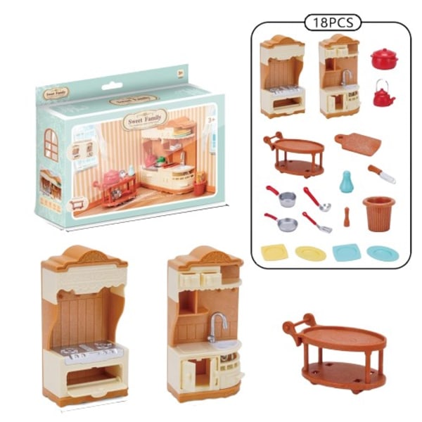 Skog Familj  Kök Möbler Badrum Sovrum Bakgods Set Miniatyr Modell Dockhus Tillbehör Kylskåp