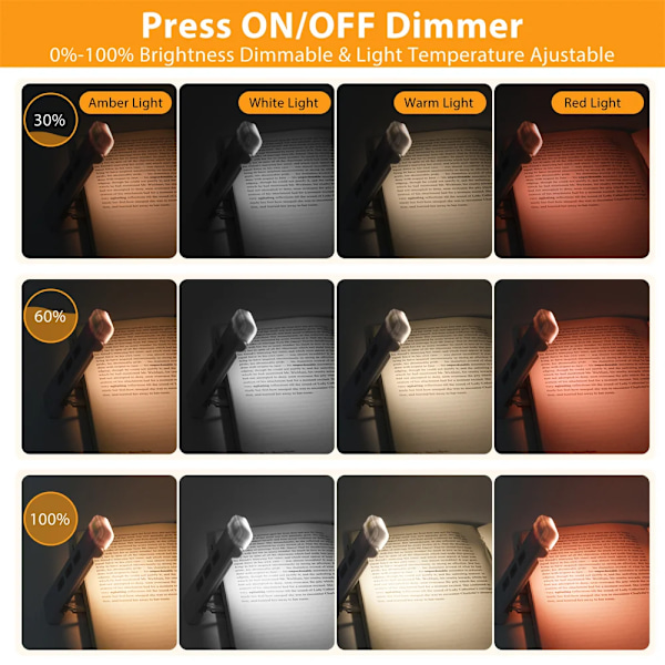 Clip-on Bokmerke Bok Lys Med Timer USB Oppladbart Lese Lys