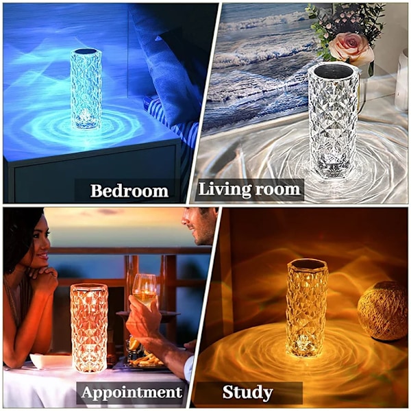 LED Krystal Bord Lampe Rose Lys Projektor 3/16 Farver Touch Nat Lys Romantisk Diamant Atmosfære Lys USB Home Bar Dekor