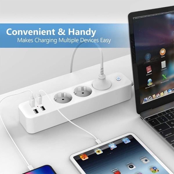 2200W 10A Power Strip Desktop EU Stik Socket Stiktag Flere Socket med USB Opladning Adapter Switch