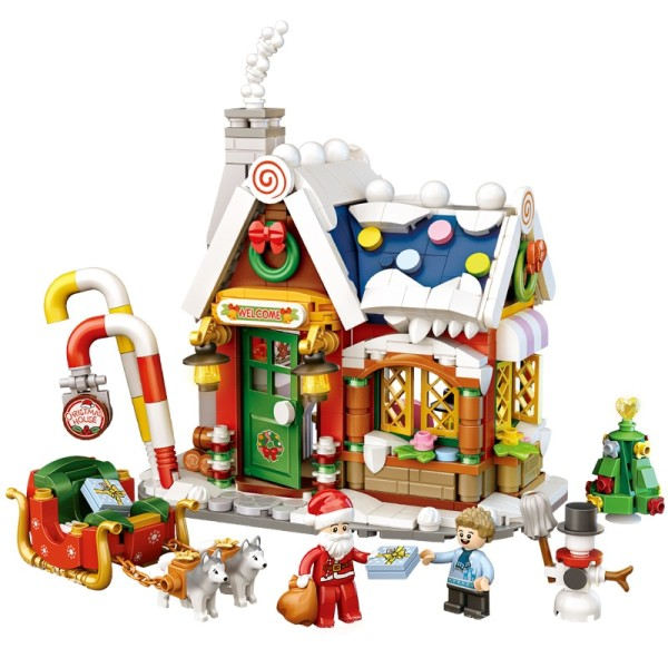 Glædelig jul Hus Træ Julemand Snemand 3D Model Gør-det-selv Mini Klodse Klodser