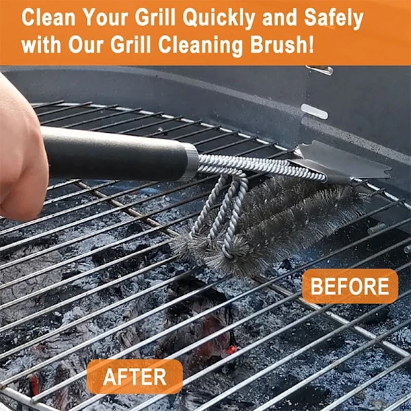 Trygg grill børste og skraper med deluxe håndtak 18 tommer grill rens børste rustfritt stål