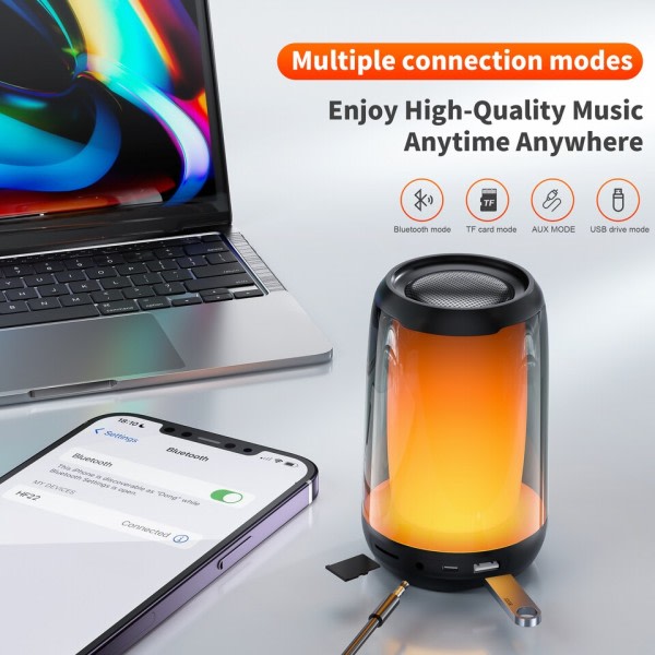Bluetooth højttaler 12 typer farve lys nat lys atmosfære lamper 45 mm højttaler
